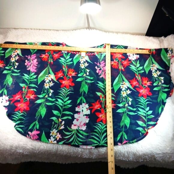 Ruby Road Sheer Tropical Blouse with Dolman Sleeves Beaded Scoop Neck Medium - Picture 5 of 6